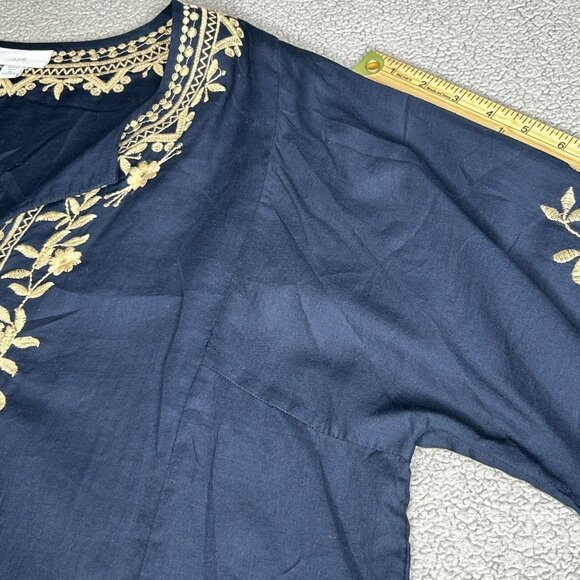 J Jill Shirt Womens 2X Navy Blue Embroidered Tunic Boho Peasant Long Sleeve - Picture 9 of 12